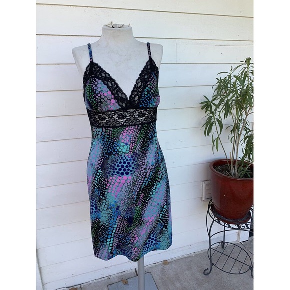 Vintage Betsey Johnson 90 2000 y2k Dot sexy Silk Slip Dress Pattern Lace abstrac - Picture 5 of 8